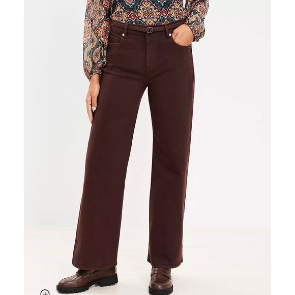 Ann Taylor Loft NWT Belted High Rise Wide Leg Jeans In Iced Espresso 32/14 New - Picture 1 of 14